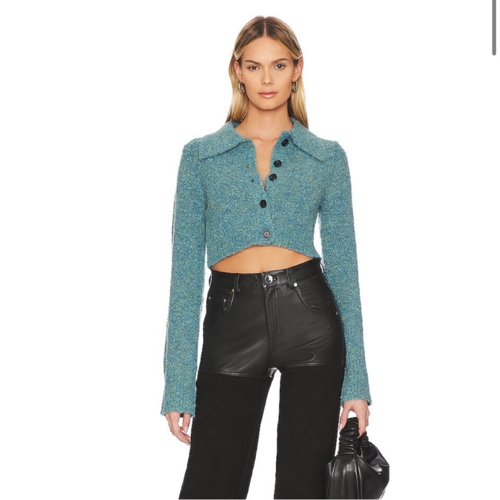 Nwt apparis molly cropped button up‎ sweater small blue green